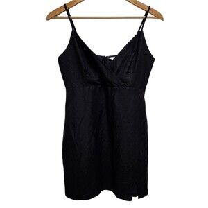 Le Lis Dress Sz M Black Linen Blend Sleeveless Surplice Mini Strappy Zip Party